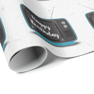 Turquoise Retro TV Birthday Wrapping Paper