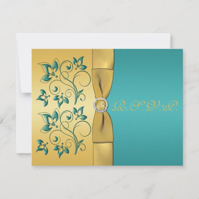TURQUOISE RIBBON IMPRIMÉ, Carte de réponse Gold Fl (Devant)