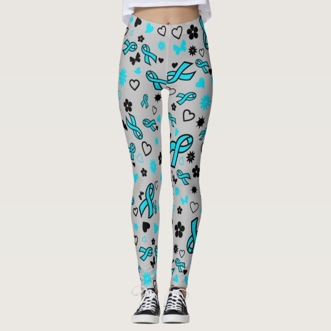 Turquoise Ribbon Multi Print...POTS Leggings (Front)