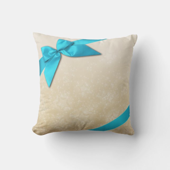 Turquoise Ribbon on Ivory Stars Background Throw Pillow (Front)