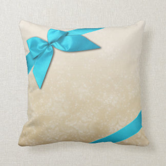 Turquoise Ribbon on Ivory Stars Background Throw Pillow