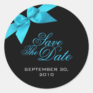 Turquoise Ribbon Save The Date Wedding Announcemen Classic Round Sticker