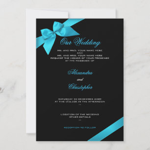 Turquoise Ribbon Wedding Invitation Announcement 2