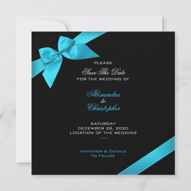 Turquoise Ribbon Wedding Save The Date 2 (Front)