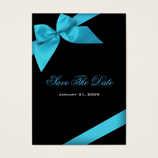 Turquoise Ribbon Wedding Save The Date MiniCard (Front)