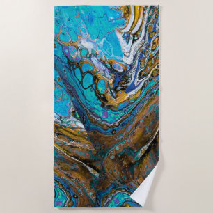 Turquoise River water and stones abstract art Beach Towel