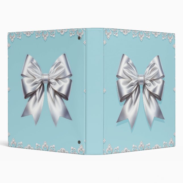 Turquoise Robin's Egg Blue Big White Bow Bridal  Binder (Background)