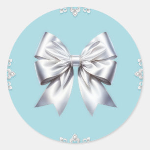 Turquoise Robin's Egg Blue Big White Bow Bridal  Classic Round Sticker