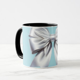 Turquoise Robin's Egg Blue Big White Bow Bridal  Mug