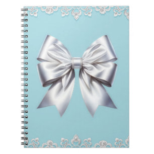 Turquoise Robin's Egg Blue Big White Bow Bridal Notebook