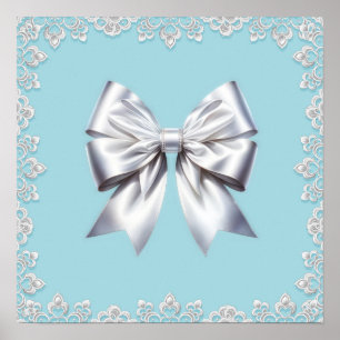 Turquoise Robin's Egg Blue Big White Bow Bridal  Poster