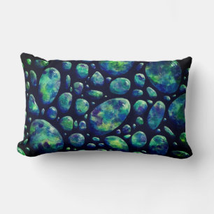 Turquoise Rocks in Space Original Artwork Lumbar Pillow