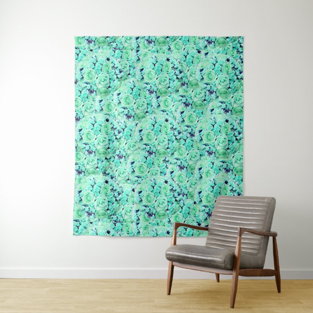 Turquoise Rose Bouquet Flower Explosion Tapestry (In Situ)