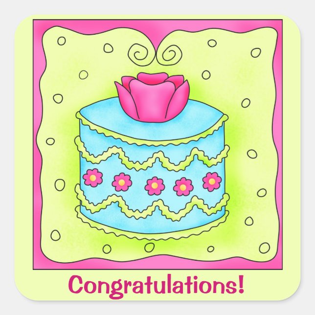 Turquoise Rose Custom Congratulations Square Sticker (Front)