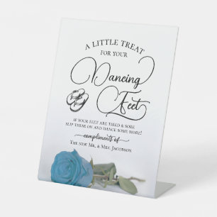 Turquoise Rose Dancing Feet Flip Flop Wedding Pedestal Sign