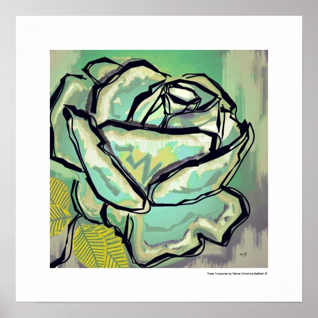 Turquoise Rose Elegant Spring Poster Art Print (Front)