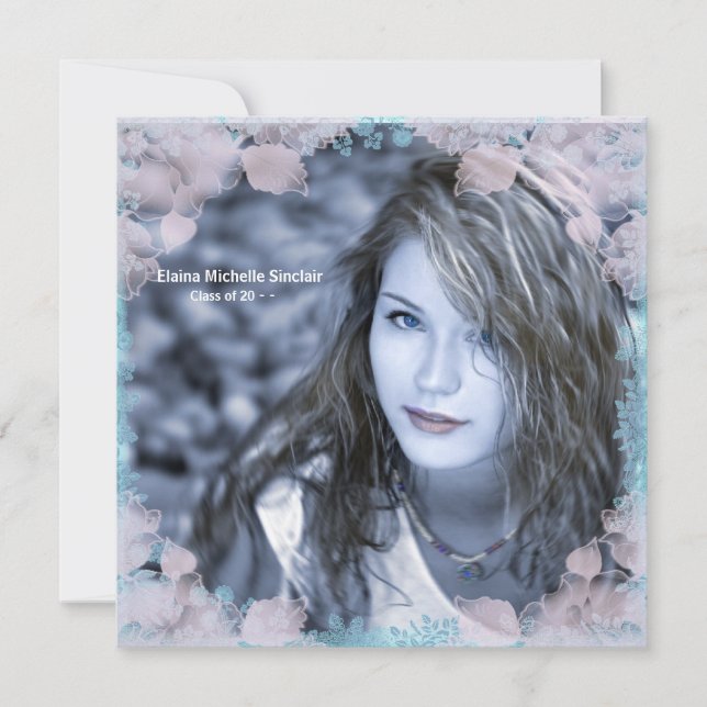 Turquoise rose floral photo Faire-part de graduati (Devant)