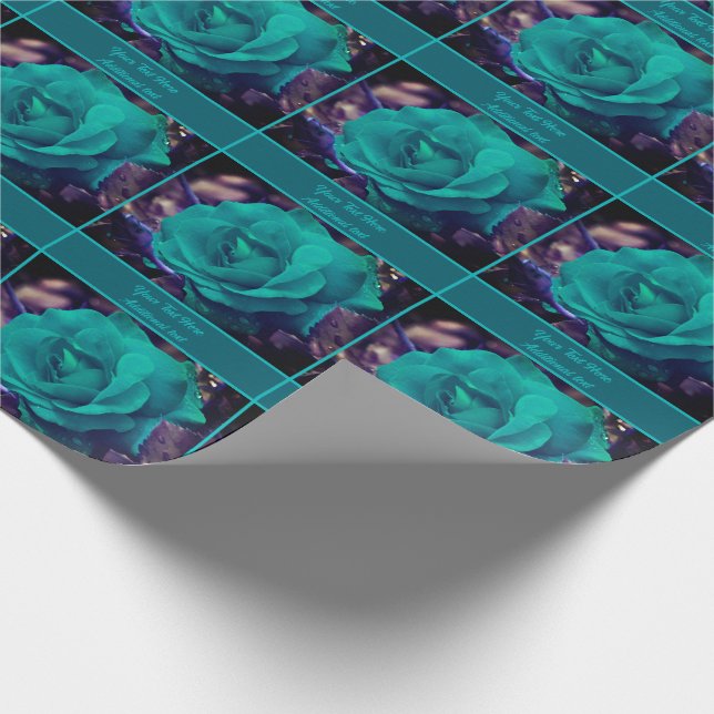 Turquoise Rose Flower Personalized Wrapping Paper (Corner)