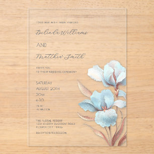 Turquoise Rose Gold 3D Flowers White Acrylic Invitations
