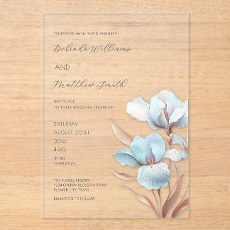 Turquoise Rose Gold 3D Flowers White Acrylic Invitations