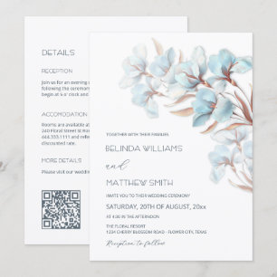Turquoise Rose Gold Artistic Flowers Invitation