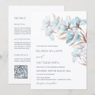 Turquoise Rose Gold Artistic Flowers  Invitation