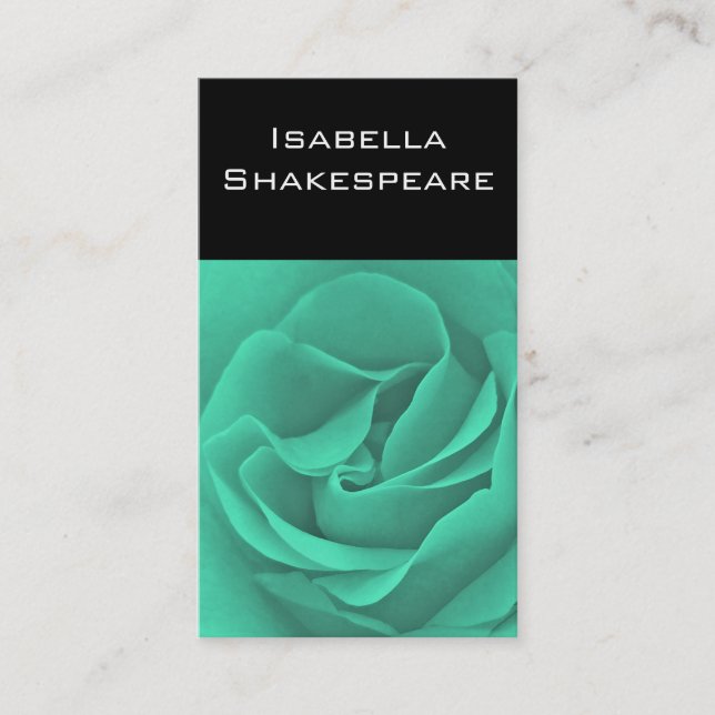 Turquoise Rose on Black Business Card (Front)