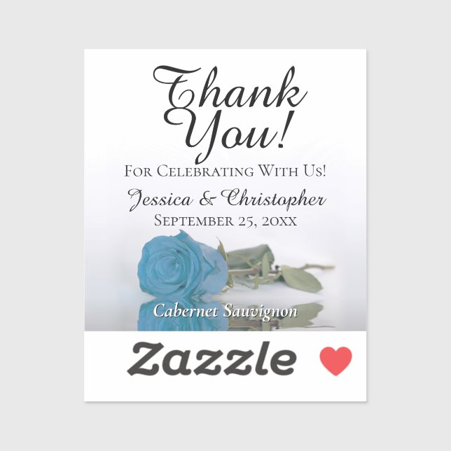 Turquoise Rose Wedding Thank You Mini Bottle Label (Sheet)