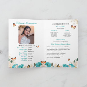 Turquoise Roses Gold Tiara Butterfly Quinceanera Program