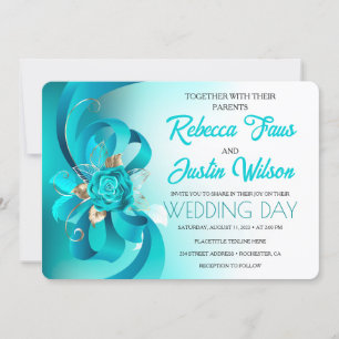 Turquoise Roses Tiffany Floral Modern Boho Invitation