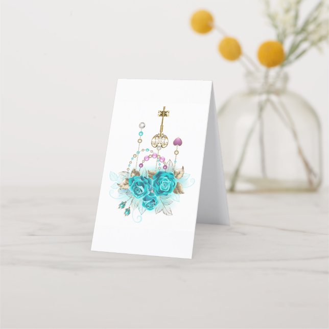 Turquoise Roses with Keys Appointment Card (Back)