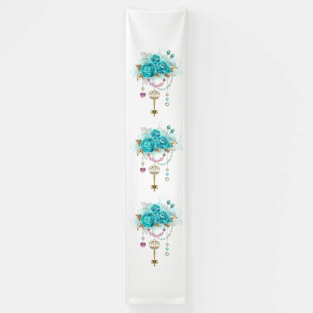 Turquoise Roses with Keys Banner (Vertical)