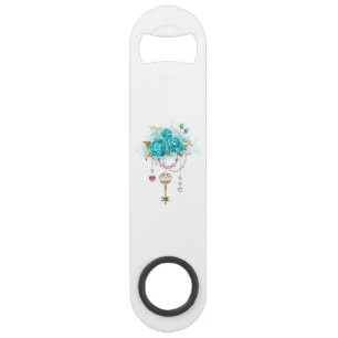 Turquoise Roses with Keys Bar Key