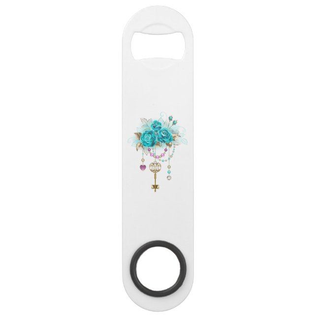 Turquoise Roses with Keys Bar Key (Front)