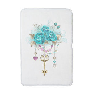 Turquoise Roses with Keys Bath Mat
