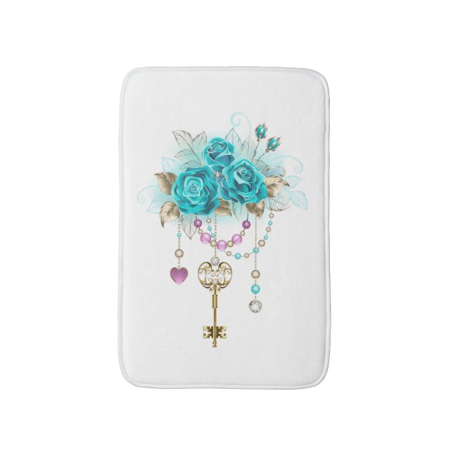 Turquoise Roses with Keys Bath Mat (Front Vertical)