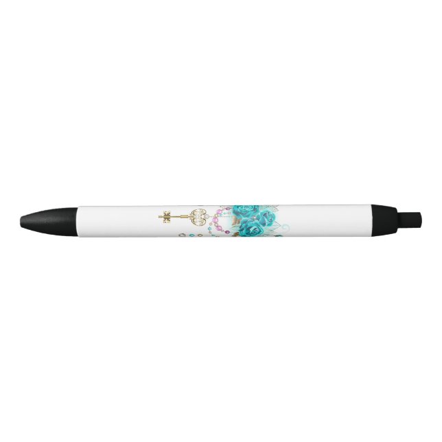 Turquoise Roses with Keys Black Ink Pen (Front)