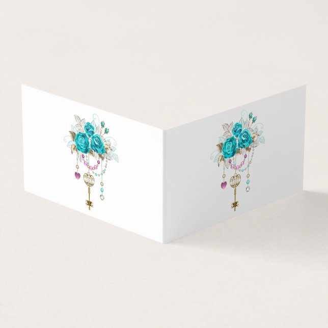 Turquoise Roses with Keys Business Card (Outside)