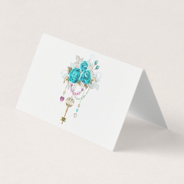 Turquoise Roses with Keys Business Card (Front)