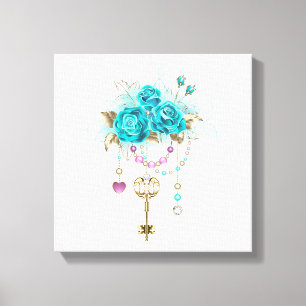 Turquoise Roses with Keys Canvas Print