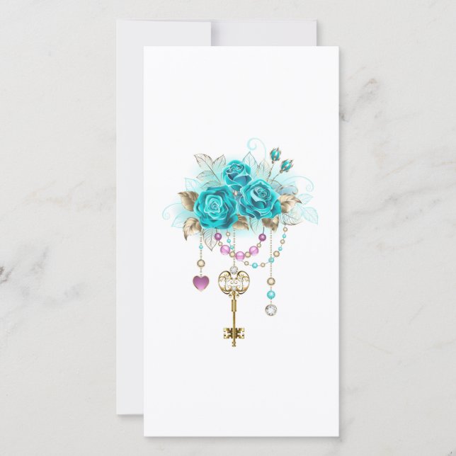 Turquoise Roses with Keys Card (Front)