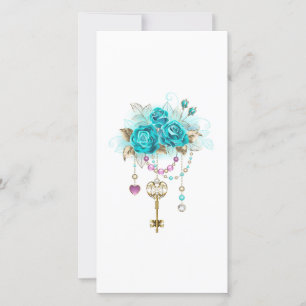 Turquoise Roses with Keys Card
