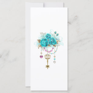 Turquoise Roses with Keys Card