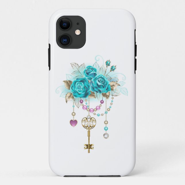 Turquoise Roses with Keys Case-Mate iPhone Case (Back)