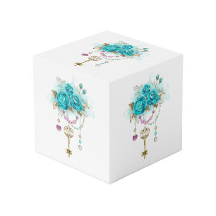 Turquoise Roses with Keys Cube