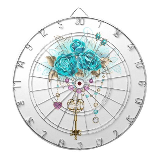 Turquoise Roses with Keys Dartboard (Front)