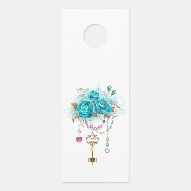 Turquoise Roses with Keys Door Hanger (Front)