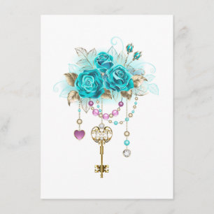 Turquoise Roses with Keys Enclosure Card
