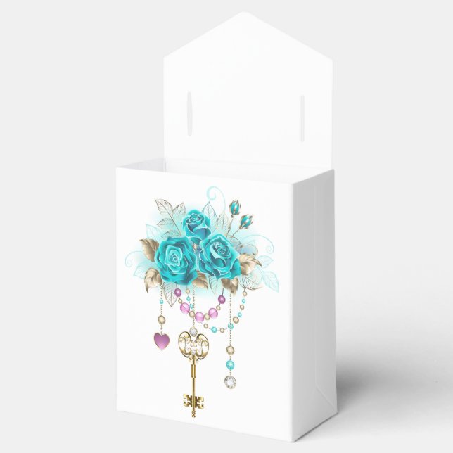 Turquoise Roses with Keys Favor Box (Opened)