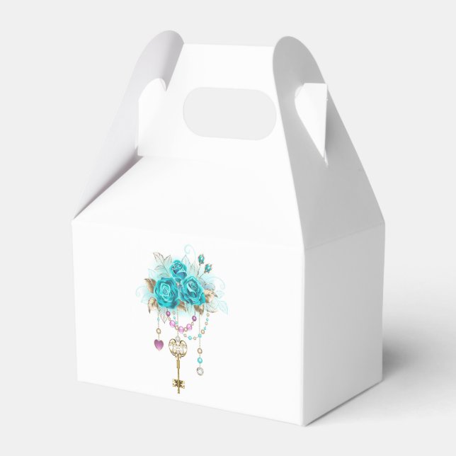 Turquoise Roses with Keys Favor Box (Front Side)